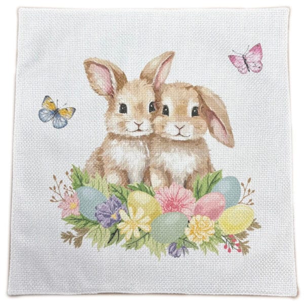 SEF OF 4,Easter Bunny Floral Placemat, Spring Floral Decor with Butterflies, White Background, Watercolor Style