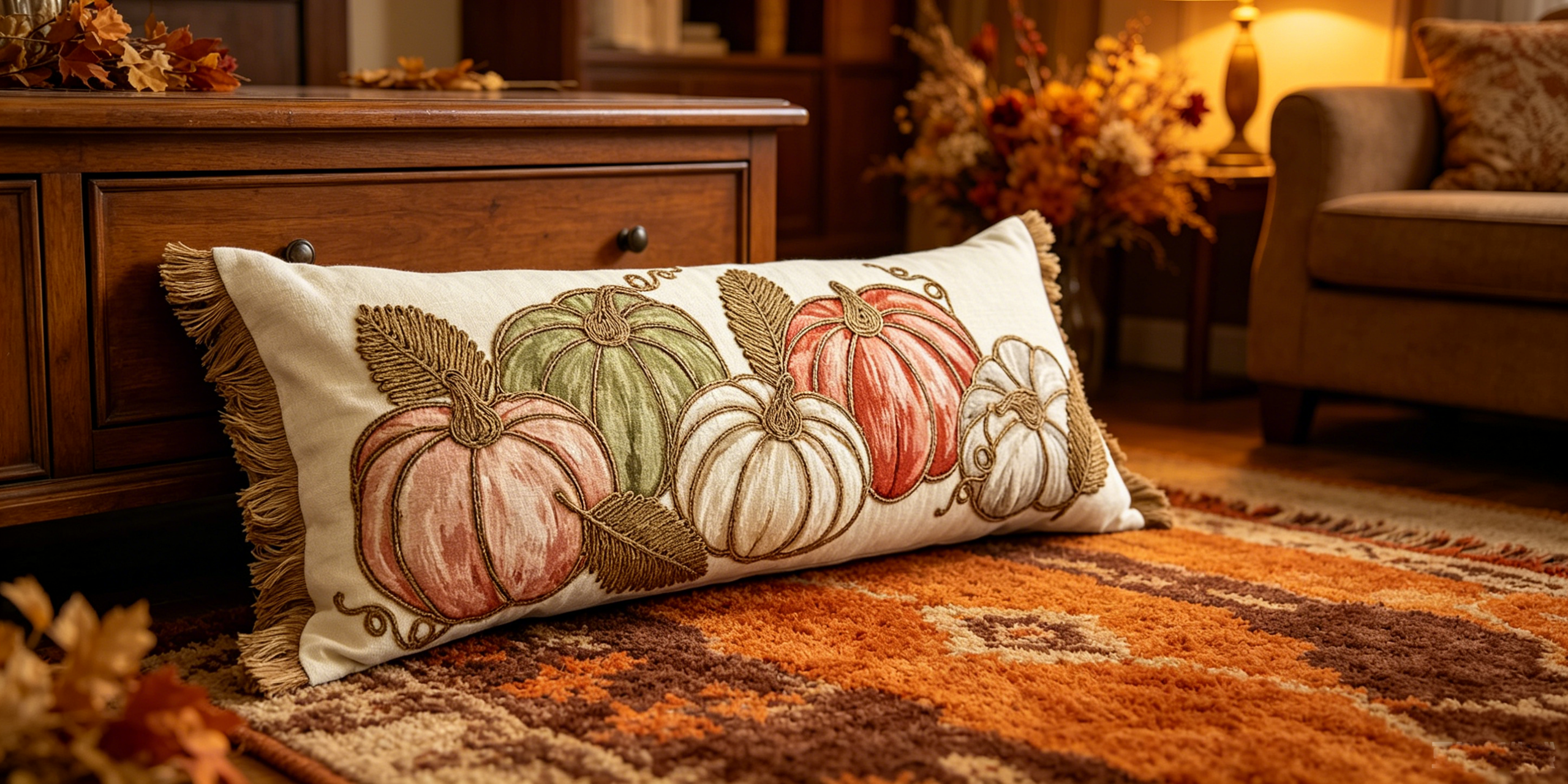 chenille-pumpkin-applique-pillow-sunflower-embroidery-fall-decor