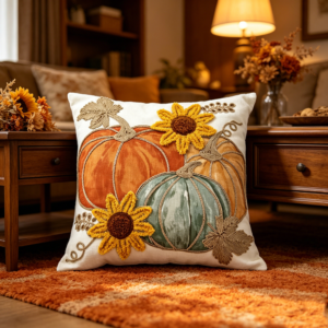 chenille-pumpkin-applique-pillow-sunflower-embroidery-fall-decor
