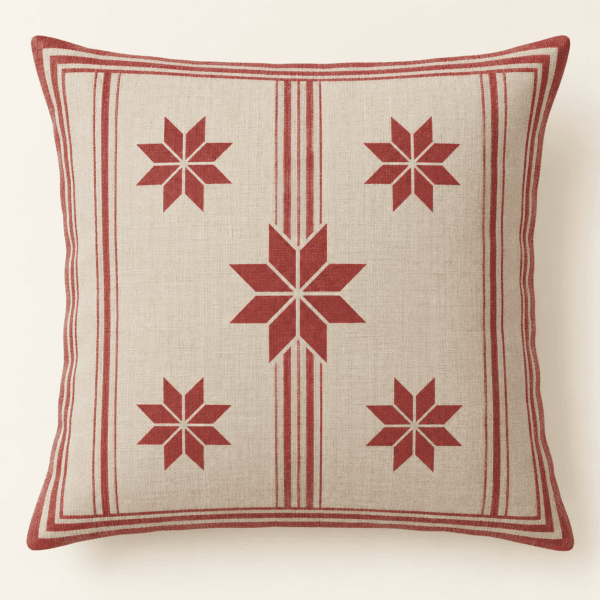 Nordic Star Decorative Pillow Cover in oatmeal, muted red and cream — design visualization