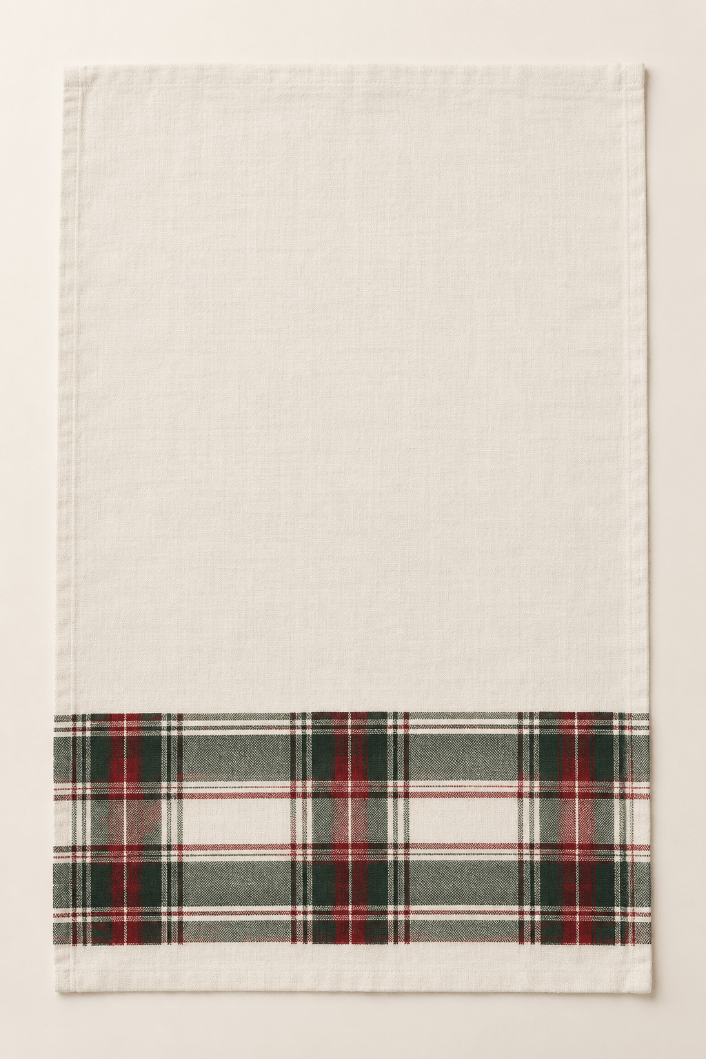 Heritage Plaid Kitchen Towel in cream, forest green and deep red — design visualization