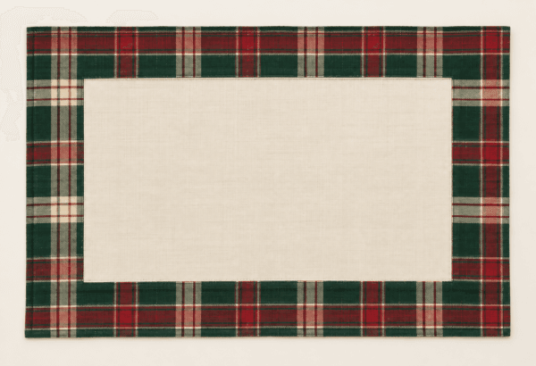 Heritage Plaid Placemat in cream, forest green and deep red — design visualization