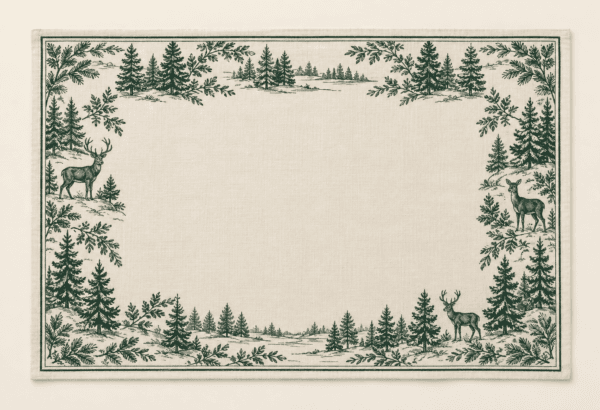 Winter Toile Placemat in ivory and evergreen — design visualization