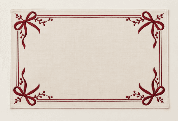 Burgundy Bow Placemat in ivory and oxblood — design visualization