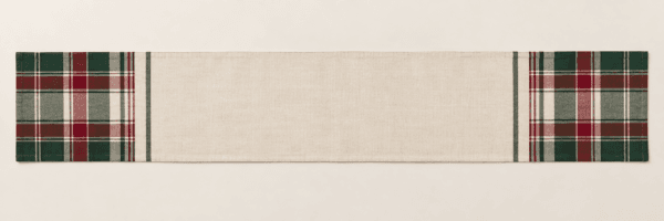 Heritage Plaid Table Runner in cream, forest green and deep red — design visualization