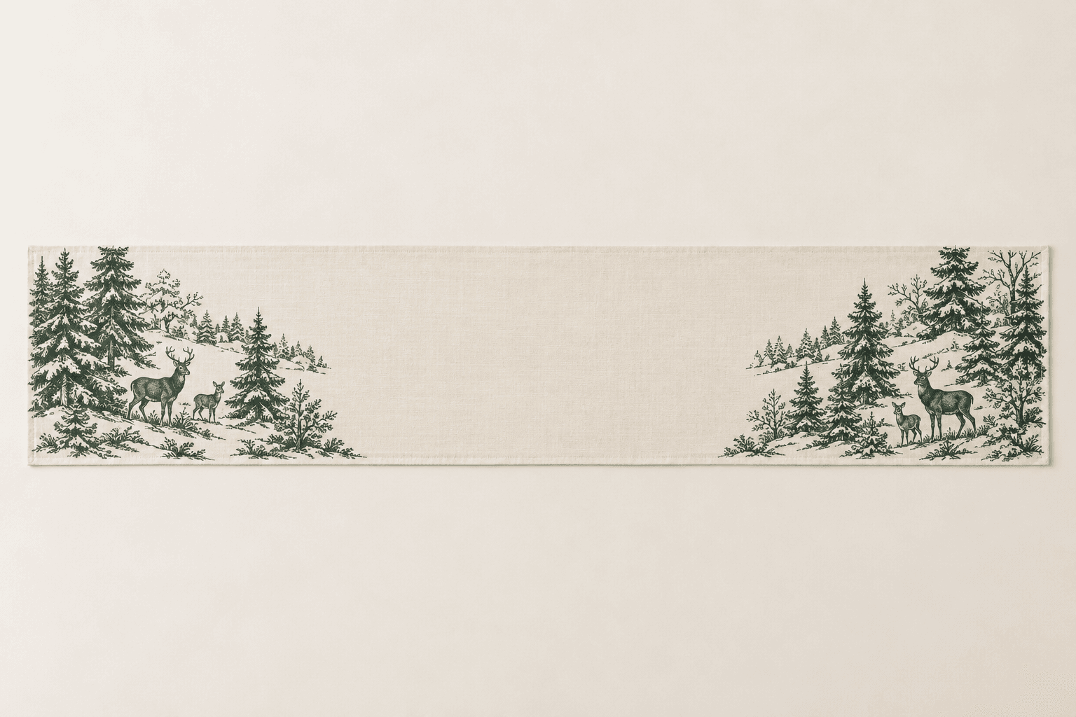 Winter Toile Table Runner in ivory and evergreen — design visualization