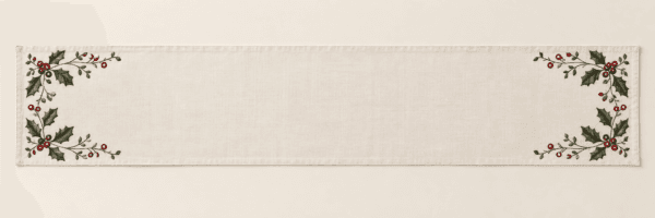 Holly Border Table Runner in ivory, red and green — design visualization