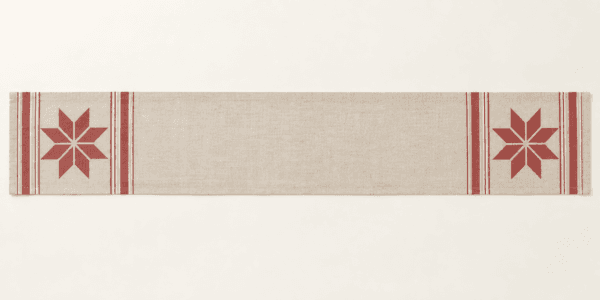 Nordic Star Table Runner in oatmeal, muted red and cream — design visualization