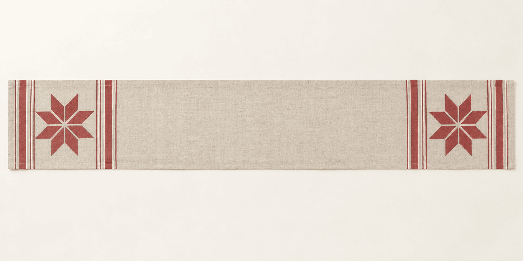Nordic Star Table Runner in oatmeal, muted red and cream — design visualization