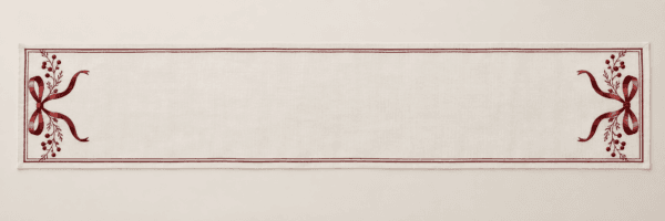 Burgundy Bow Table Runner in ivory and oxblood — design visualization