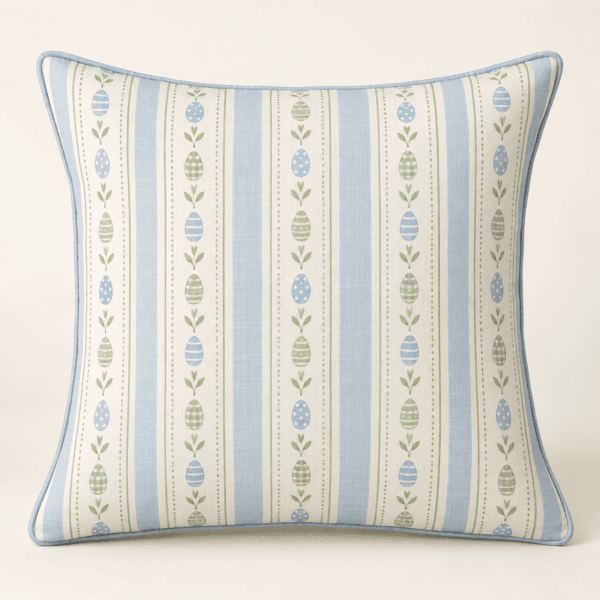 Easter Stripe Decorative Pillow Cover in ivory, pale blue and soft green — design visualization