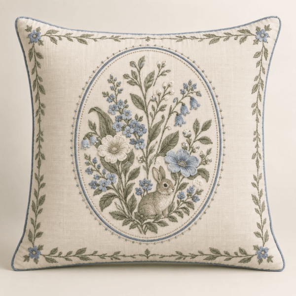 Botanical Egg Cameo Decorative Pillow Cover in ivory, sage and dusty blue — design visualization