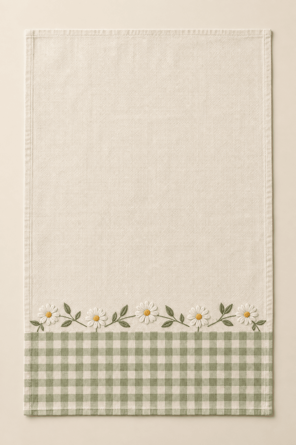 Spring Gingham Kitchen Towel in cream and sage — design visualization