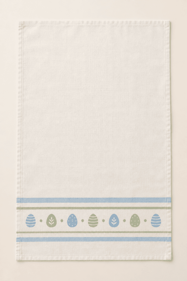 Easter Stripe Kitchen Towel in ivory, pale blue and soft green — design visualization