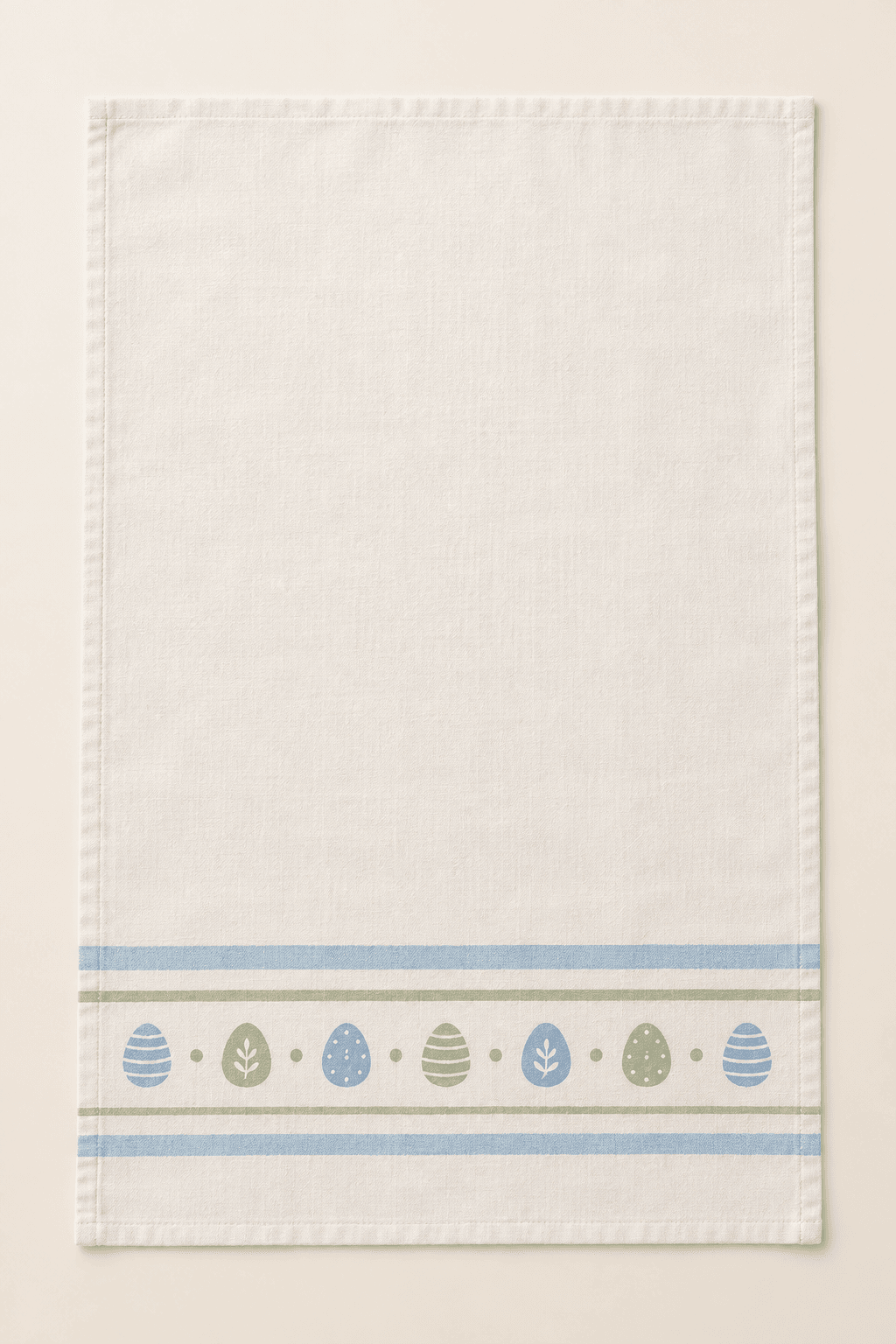 Easter Stripe Kitchen Towel in ivory, pale blue and soft green — design visualization