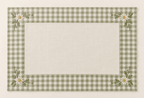 Spring Gingham Placemat in cream and sage — design visualization