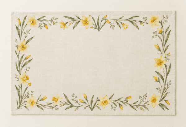 Daffodil Morning Placemat in cream, yellow and olive — design visualization
