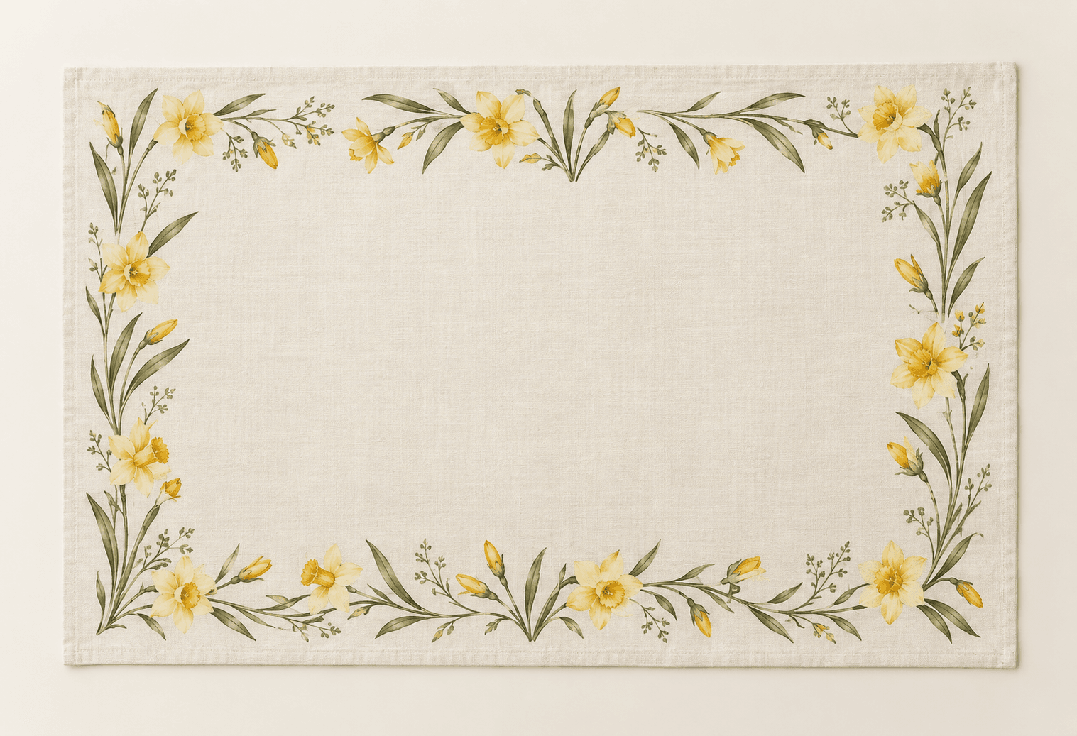Daffodil Morning Placemat in cream, yellow and olive — design visualization