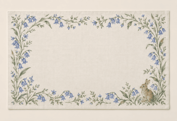 Bluebell Meadow Placemat in ivory, cornflower blue and sage — design visualization
