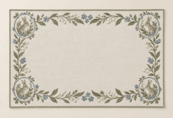 Botanical Egg Cameo Placemat in ivory, sage and dusty blue — design visualization