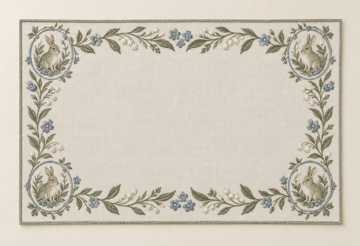 Botanical Egg Cameo Placemat in ivory, sage and dusty blue — design visualization