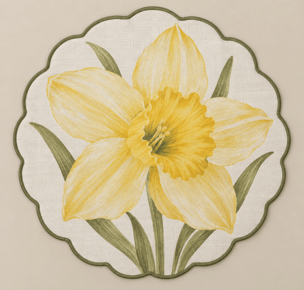 Daffodil Sun — Placemats in butter yellow, olive, ivory — design visualization