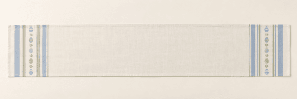 Easter Stripe Table Runner in ivory, pale blue and soft green — design visualization