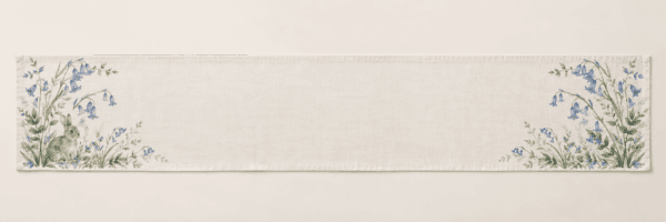 Bluebell Meadow Table Runner in ivory, cornflower blue and sage — design visualization