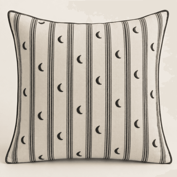 Haunted Stripe Decorative Pillow Cover in ivory and charcoal — design visualization