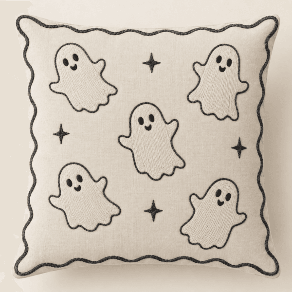 Ghost Scallop Decorative Pillow Cover in cream and charcoal — design visualization