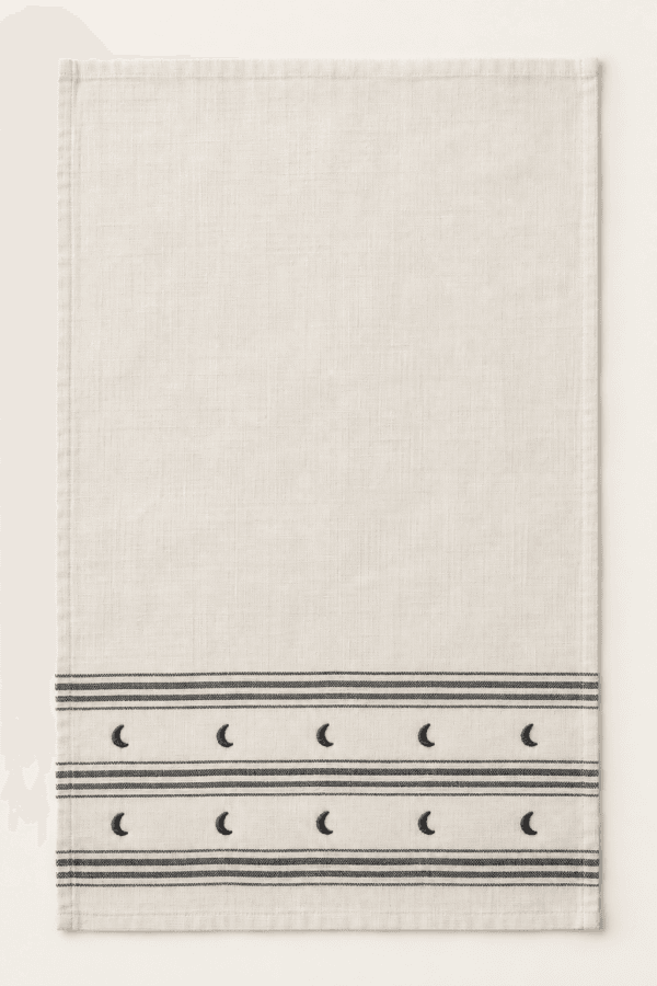 Haunted Stripe Kitchen Towel in ivory and charcoal — design visualization