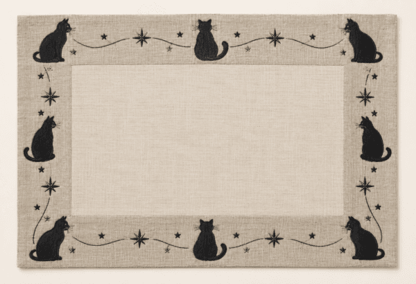 Midnight Cat Placemat in oatmeal and charcoal — design visualization