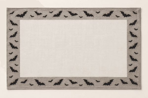 Twilight Bats Placemat in warm grey, black and ivory — design visualization