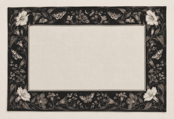 Gothic Garden Placemat in black, muted mauve and ivory — design visualization