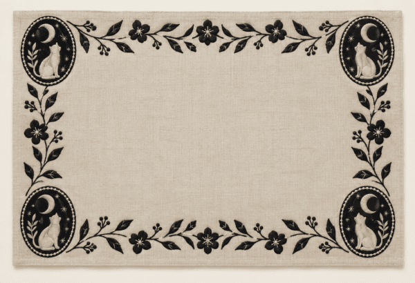 Moon Garden Cameo Placemat in oatmeal and black — design visualization