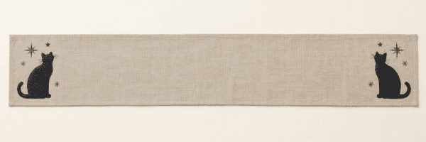 Midnight Cat Table Runner in oatmeal and charcoal — design visualization