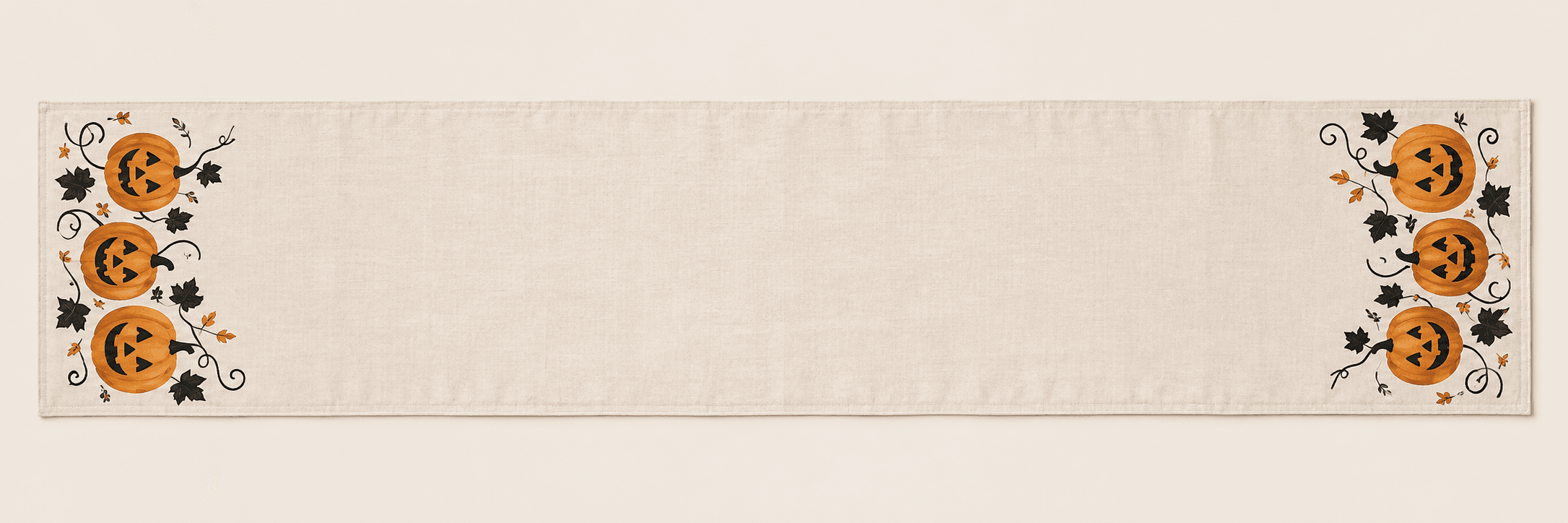 Pumpkin Parade Table Runner in ivory, amber and black — design visualization