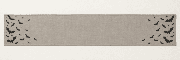 Twilight Bats Table Runner in warm grey, black and ivory — design visualization