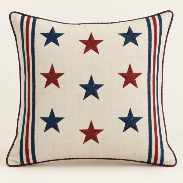 Heritage Stars Decorative Pillow Cover in ivory, muted navy and brick red — design visualization