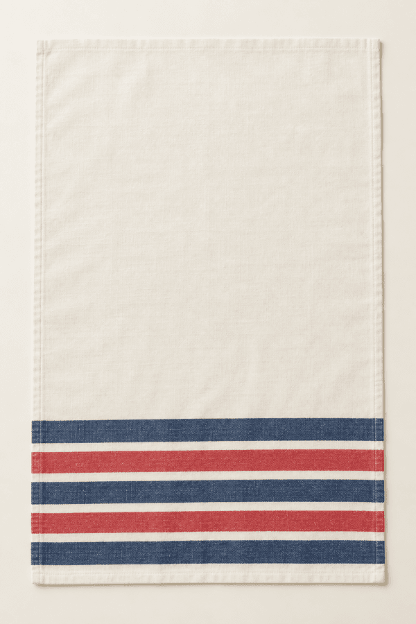 Picnic Stripe Kitchen Towel in cream, navy and faded red — design visualization