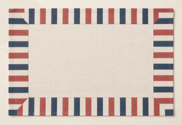 Picnic Stripe Placemat in cream, navy and faded red — design visualization