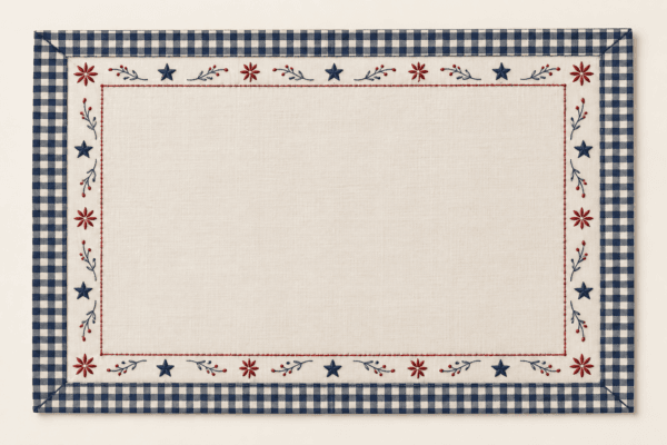 Summer Gingham Placemat in ivory and navy with red accents — design visualization