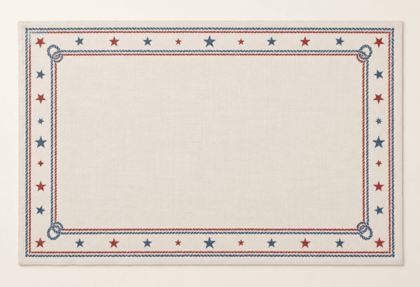 Coastal Americana Placemat in ivory, faded blue and red — design visualization