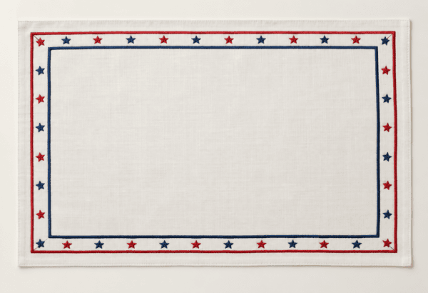 Freedom Border Placemat in warm white, navy and red — design visualization