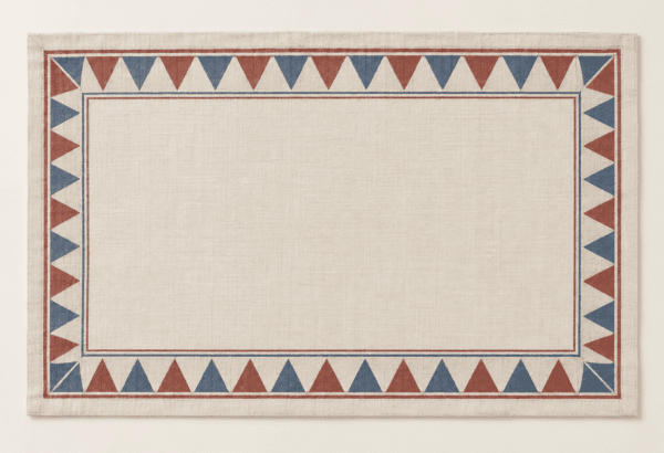 Vintage Pennant Placemat in cream, dusty blue and brick — design visualization
