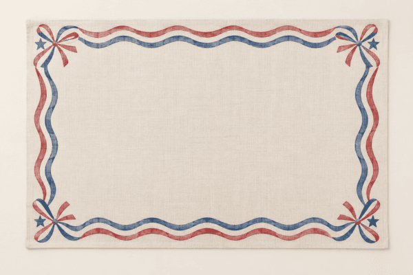 Summer Ribbon Stripe Placemat in cream, faded red and blue — design visualization