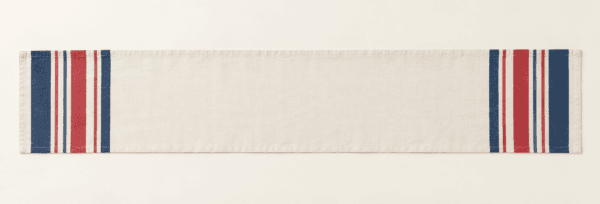 Picnic Stripe Table Runner in cream, navy and faded red — design visualization