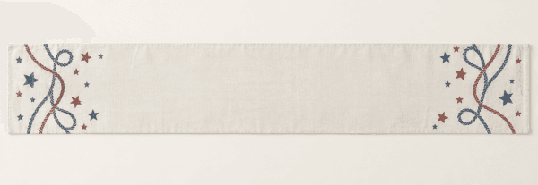 Coastal Americana Table Runner in ivory, faded blue and red — design visualization
