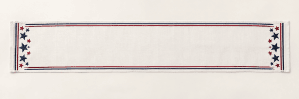 Freedom Border Table Runner in warm white, navy and red — design visualization