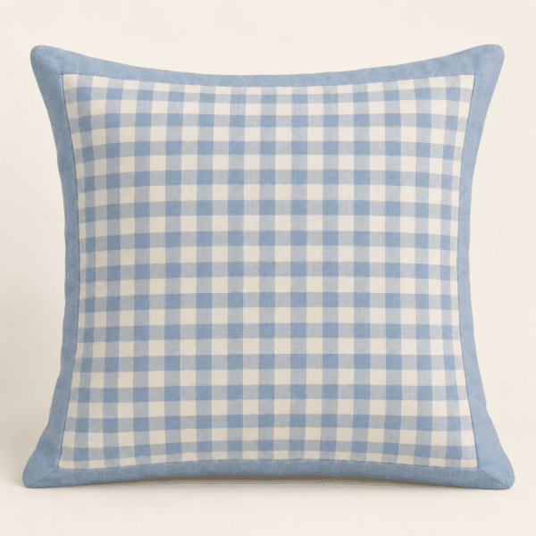 Cottage Check Decorative Pillow Cover in cream and soft blue — design visualization